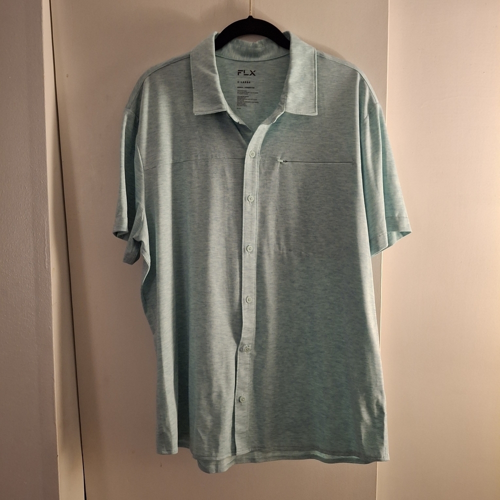FLX Men's Heathered Light Blue Short Sleeve Polo Shirt